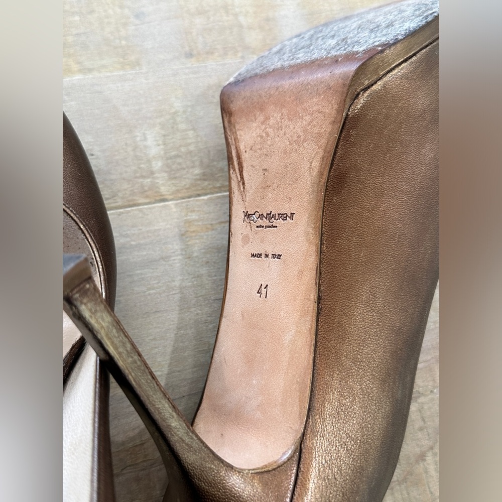 Ysl Yves Saint Laurent bronze leather Tribtoo pumps heels platform shoes - Picture 14 of 14